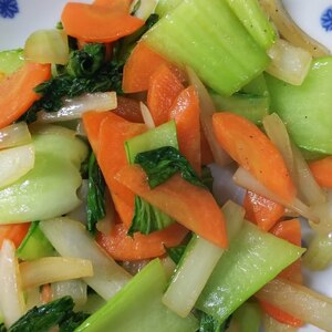 チンゲン菜と人参と玉ねぎの炒め物